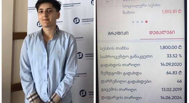 "გაოგნებული ვარ... ეს არის ერთ-ერთი პენსიონერის - საპენსიო სესხი...  ყოველ თვე იხდის 65 ლარს პენსიიდან, აქედან ძირ თანხაზე მიდის 16 ლარი დანარჩენი პროცენტია"