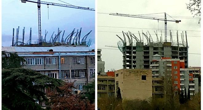 თბილისის ცენტრში მშენებარე კორპუსის არმატურები ქარმა გადაღუნა