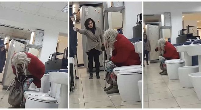 წლის კურიოზი - ბებომ ერთ-ერთ სამშენებლო მაღაზიაში უნიტაზზე მოისაქმა